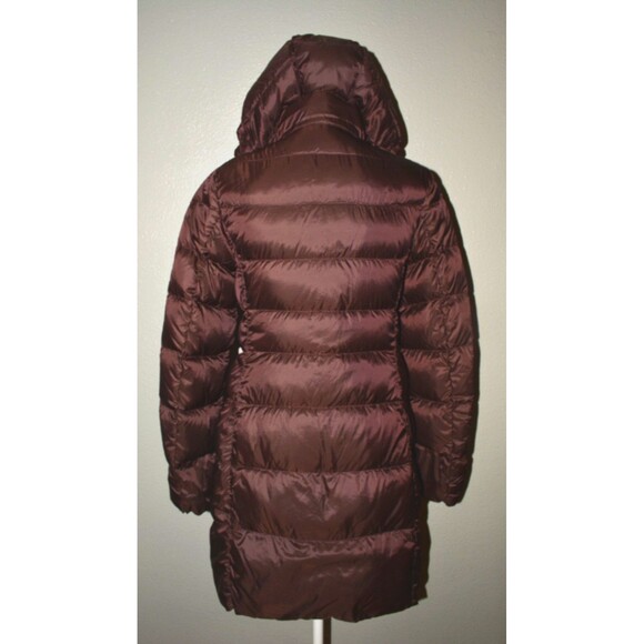 Uniqlo Women’s Wine Red Down Puffer Coat Jacket Hooded Long Size Small - Picture 2 of 4